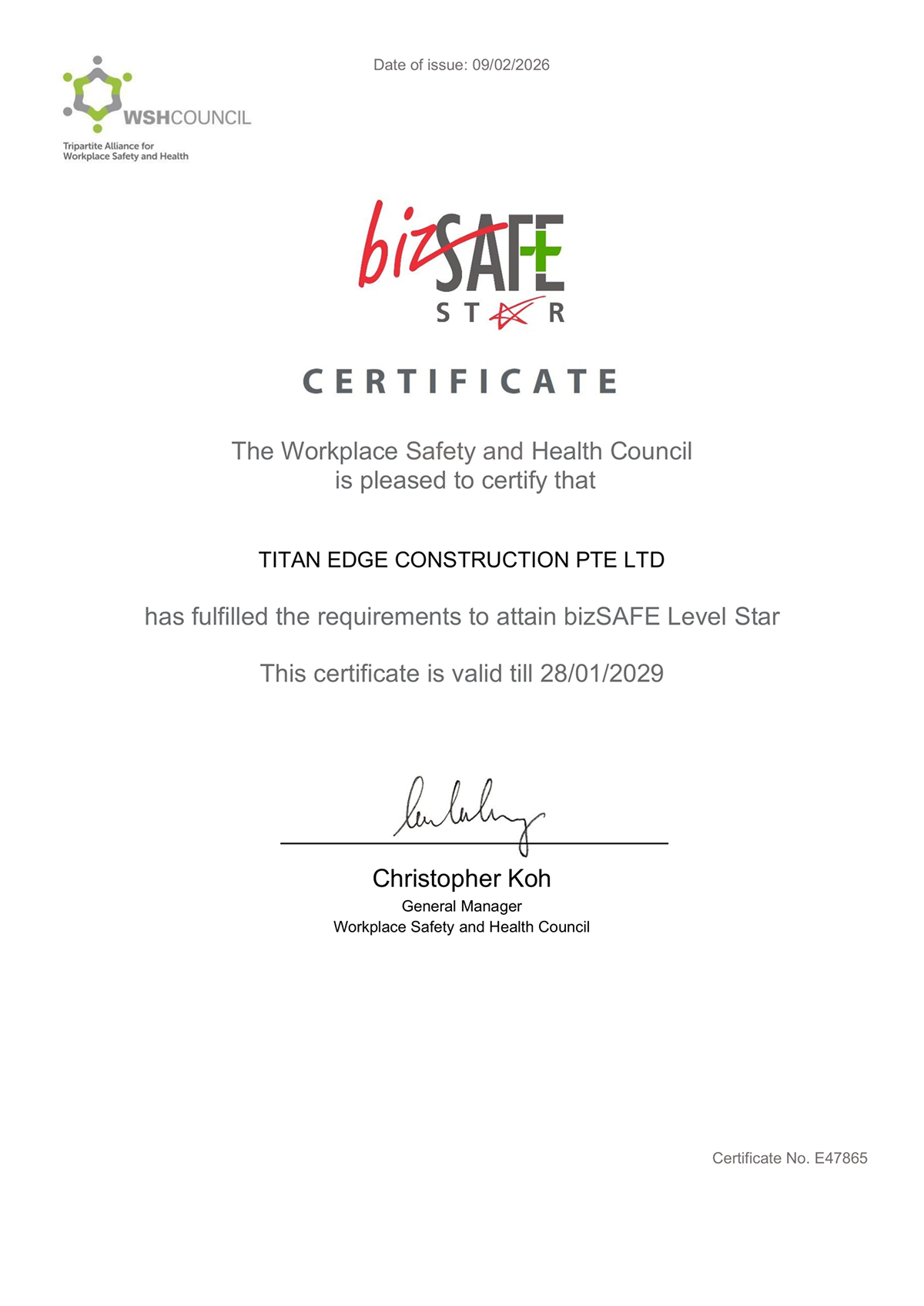 bizSAFE Level Star Certificate