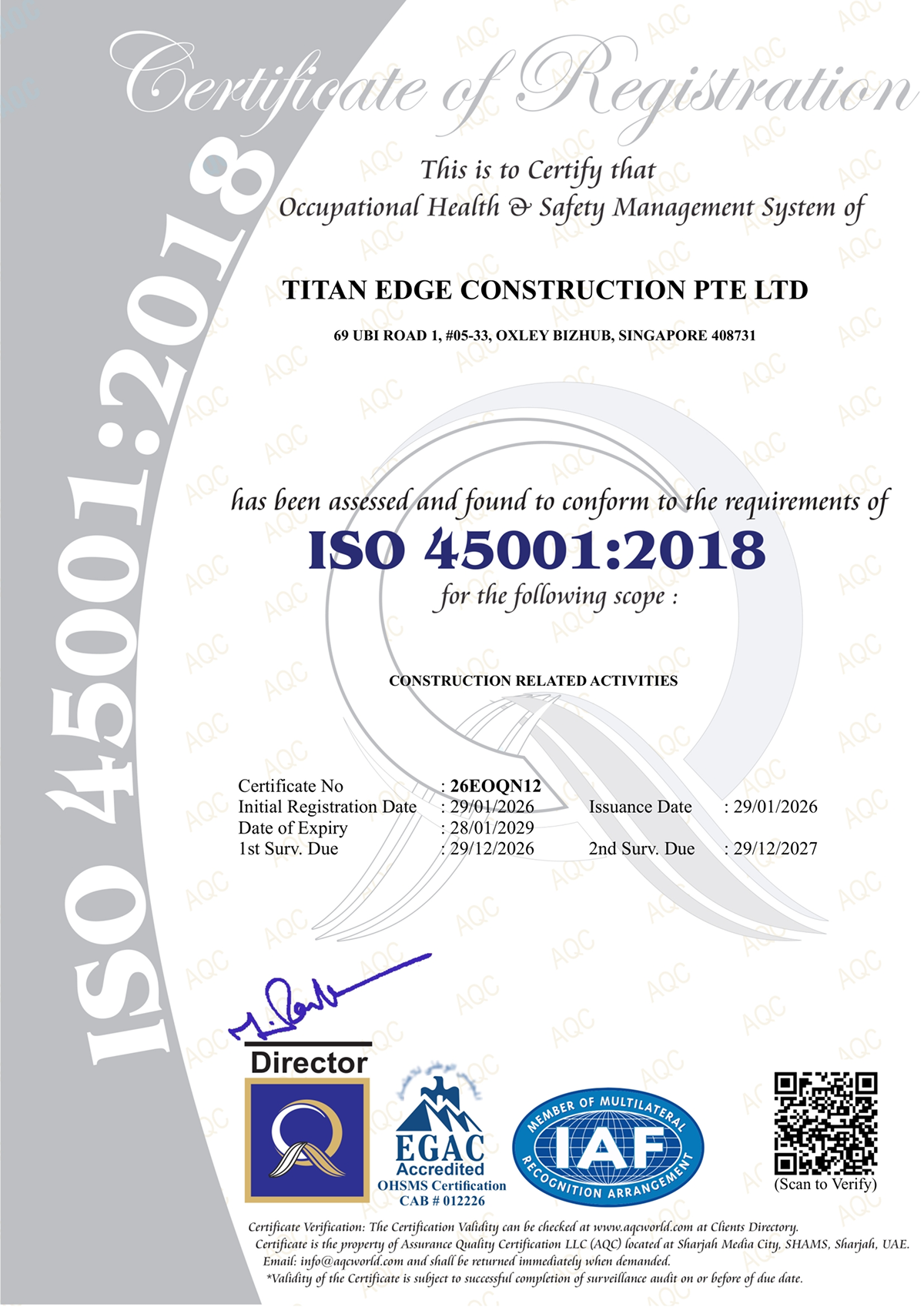 ISO 45001:2018 Certificate